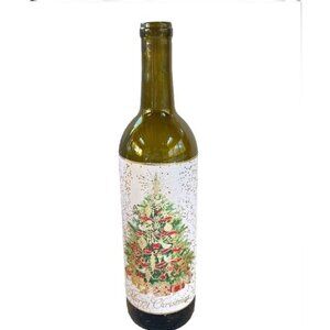CHRISTMAS TREE Lit Up Cork Green Wine Bottle Festive Winter Holiday 12 inch Tall